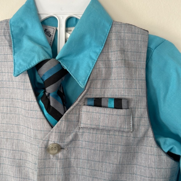 🍁Turquoise Button Down 4 Piece Toddler Suit Set - Picture 4 of 8